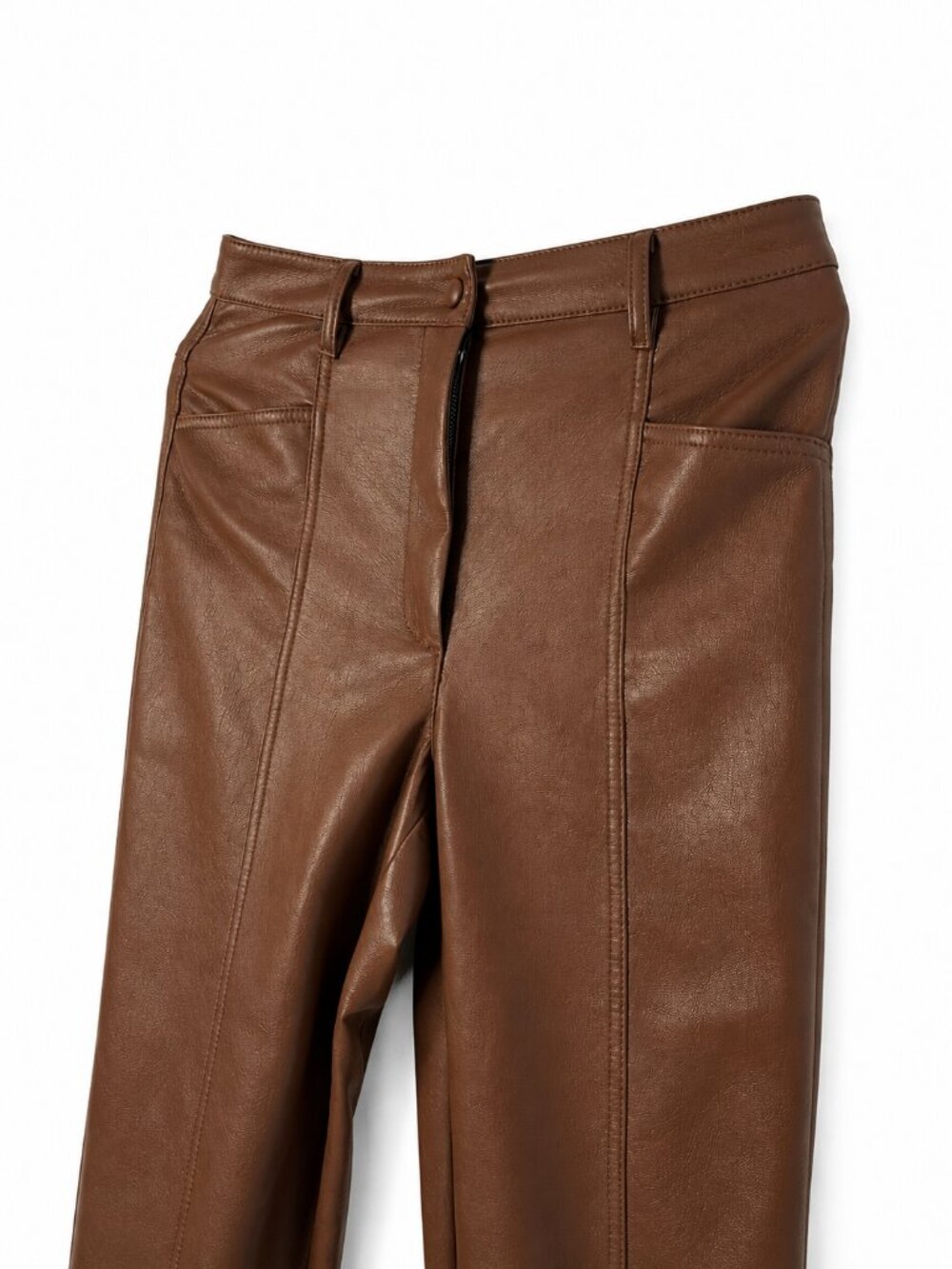 Aritzia Wilfred Vegan Leather Straight-Leg Pants Chocolate Brown Size 6 - Picture 4 of 4